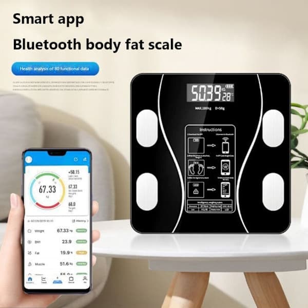 Digital badevekt med kroppsfett- og BMI-måler Black