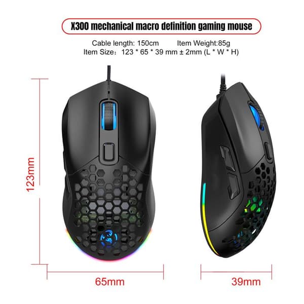 Trådløs/kablet spillmus med tre moduser, Bluetooth 5.4, 6 knapper, 6400 DPI, PC/bærbar