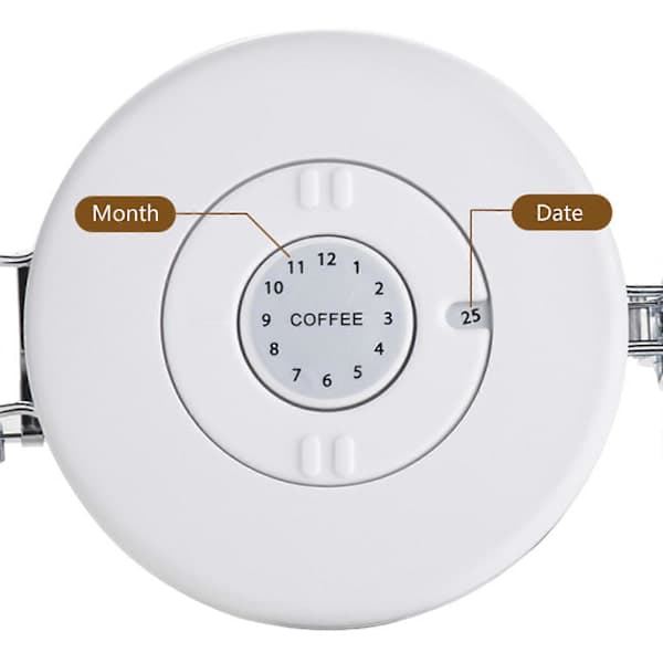 Kaffedåse i rustfrit stål til køkkenet med datatracker og ske til malet kaffe, forseglet dåse