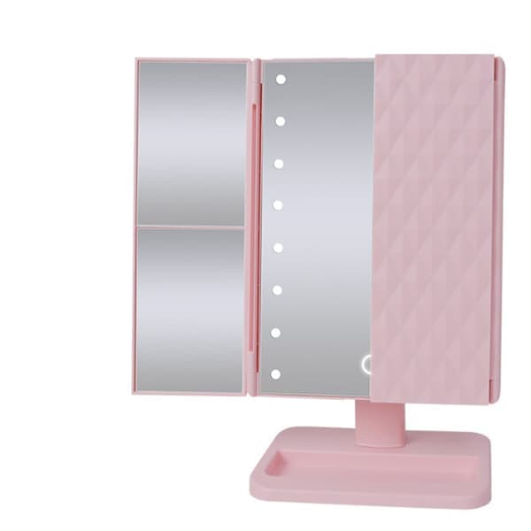 Belyst sminkspegel Minimalistisk förstorande touchkontroll Trippel LED-sminkspegel Rosa
