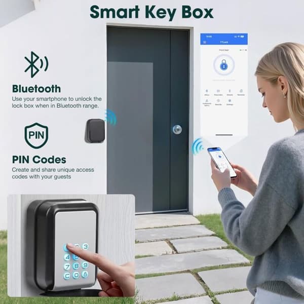 Stor smart nøgleboks med lås - Styres via TTLock-appen, låses op via Bluetooth og hemmelig kode