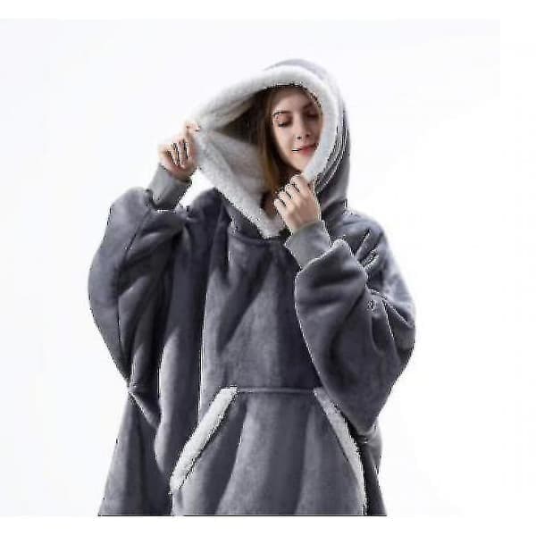 Oversized Hætteklæde Tæppe Bærbar Lamme Velvet Lazy Tæppe Grey