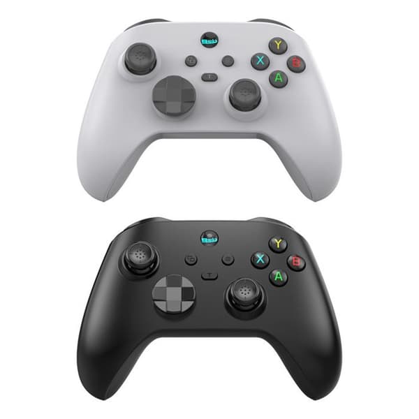 Hvit G6 trådløs gamepad med stativ og mottaker, med dobbel Hall-vibrasjon og bevegelsesdeteksjon