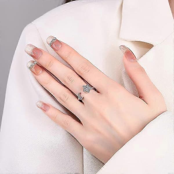 Angstringe til kvinder, justerbar åbning, fidget spinner-ringe, cubic zirconia blomsterringe, spinner-ringsæt
