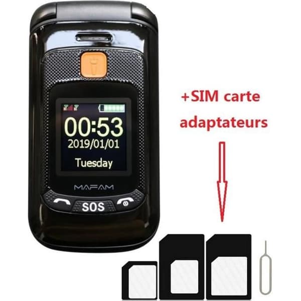 Senior klaptelefon - Dobbelt LCD-skærm - Ekstra høj ringetone - SOS-knap - Sort