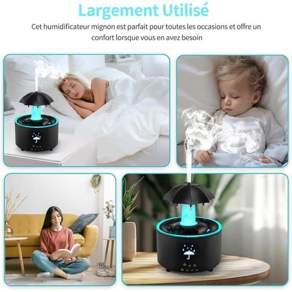 Paraplyluftfugter, 7 farver aromaterapi diffuser 300ML stor kapacitet luftfugter med fjernbetjening (sort)