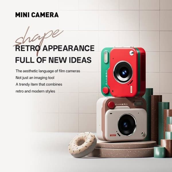 Mini Retro CCD Digitalkamera, 48 MP Bærbart, 1080p FHD med 4,3 cm LCD-skjerm for Barn, Jenter, Gutter (Hvit)