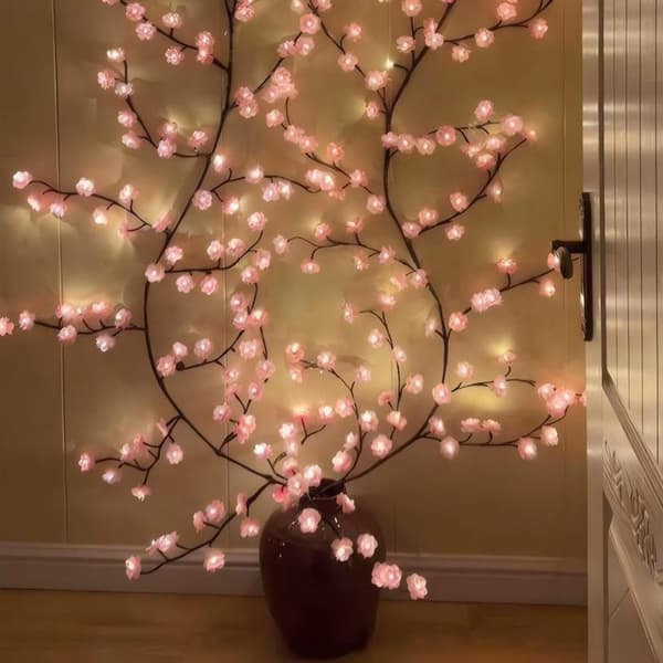 Persikoblom LED-ljusslinga, utrustad med 48 LED-pärlor, 8 ljuslägen (160cm - Vit)