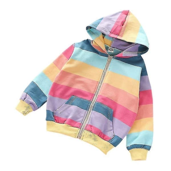 Hettegenser Langermet Regnbue Sweatshirt Uformell Glidelås Hettegensere Barn Jente Light rainbow