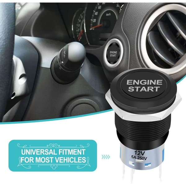 12V 19mm (svart), motorstart trykknapp, vanntett biltenningsstarterbryterknapp