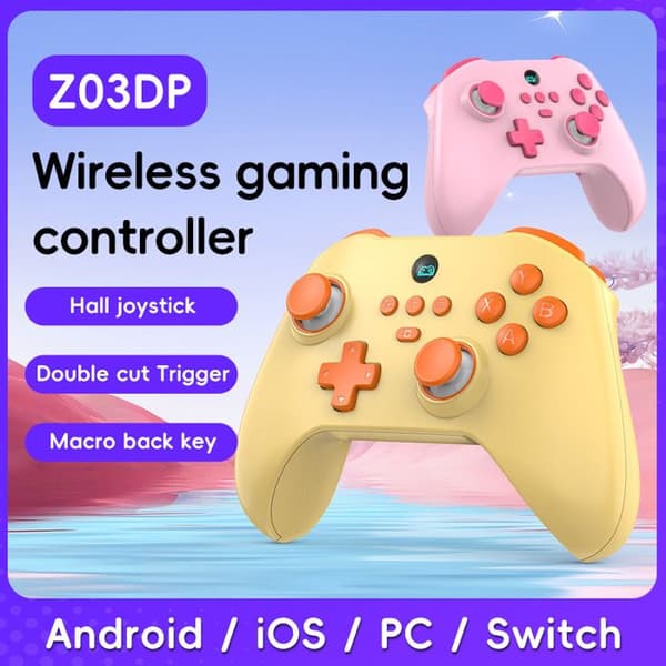 Z03DP Trådlös Gamepad kompatibel med Switch, Bluetooth, Hall-effekt joystick, gul puddingknapp