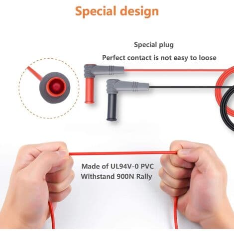 1 par multimeterprober, 1M kabel, 1000V/20A/CAT III/IV multimetertestspisser, multimetertestkabel, multimeterprobe, elektrisk testsett i silikon