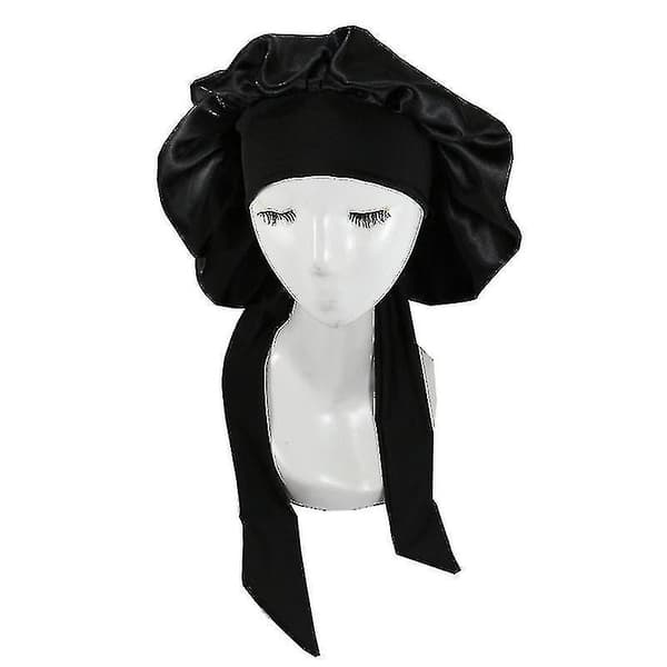 Silke Bonnet Satin Bonnet Til Sovende Bonnet Med Bånd Nat Hue