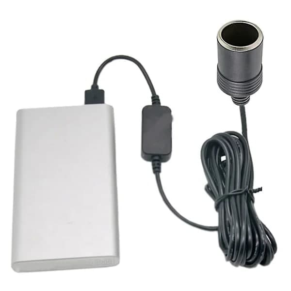 USB 5V til 12V konverter, strømforsyning til takograf, USB til cigarettænder konverter sort
