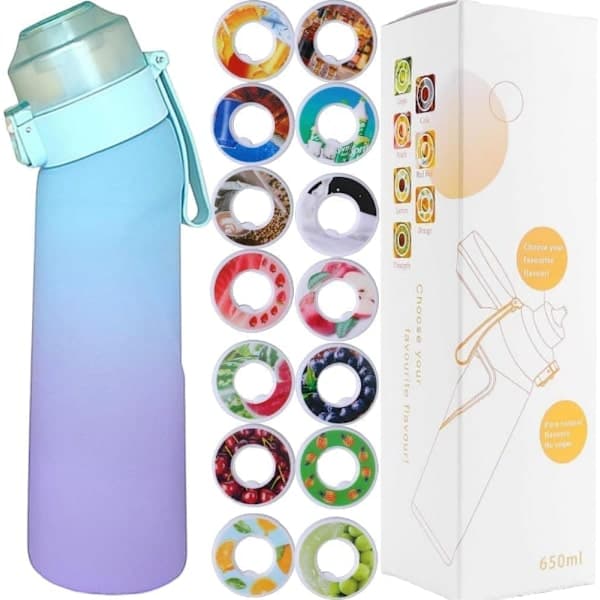 Air-Up Vattenflaska 650ml – 7 Smakbälgar | Sockerfri & Aromatiskt | Gradient Blå med Sugrör-FX-