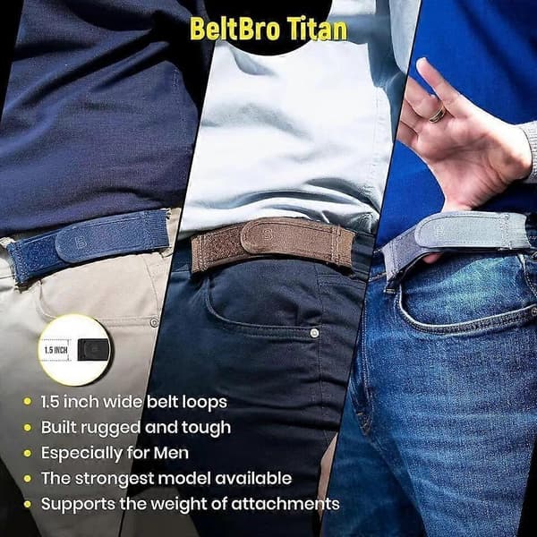 BeltBro Titan Spændeløst Elastikbælte til Mænd Passer til 1,5 Tommer Bæltestropper, Komfort