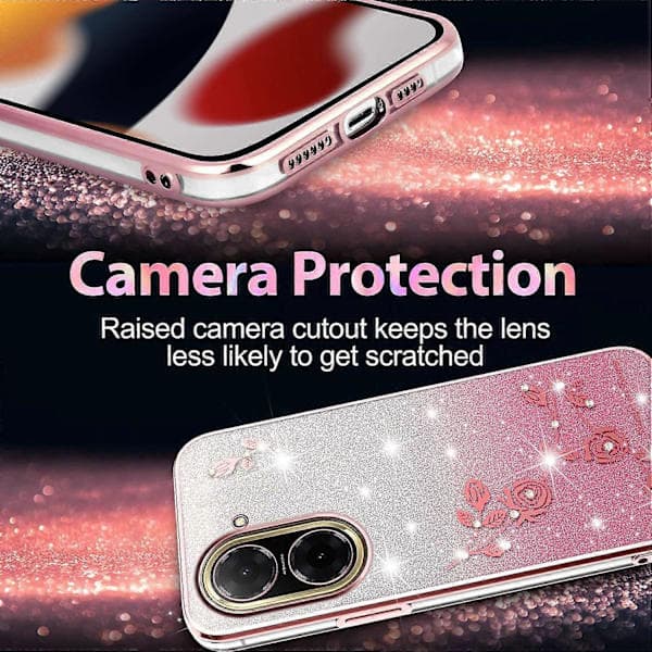 Redmi A5-4G (173mm) Blomstermönster TPU Flexibelt Gradient Mobilskal, Rosa, Roséguld Rosa guld