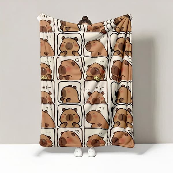 Capybara Flonel Fleece Tæpper, Bløde Fluffy Tæpper, Børnesofatæppe, 130*150CM, Stil A1