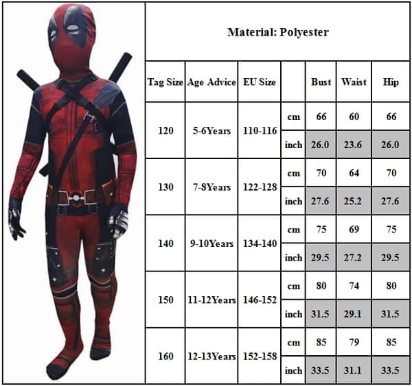 Deadpool-dräkt för barn, Halloween-dräkt rollspel fest Deadpool-dräkt, Deadpool-bodysuit för barn rollspelsset - Perfekt 150cm