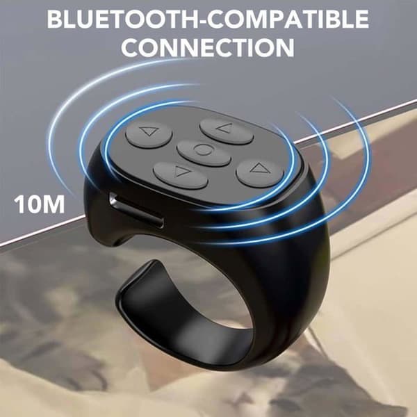 Bluetooth trådløs fjernbetjeningsring-scroller, ring-scroller til iPhone, tablets, kamera (sort)