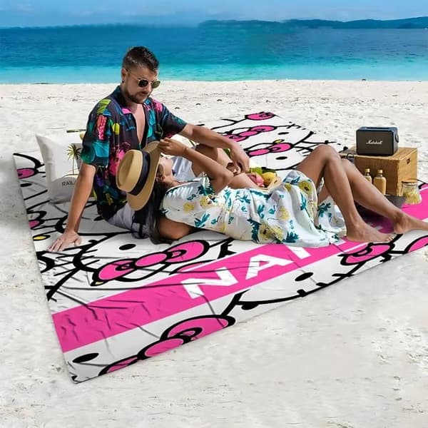 Hello Kitty badehåndklæde - 70 x 160 cm regnbue polyester campinghåndklæde til piger og børn, hurtigtørrende, ultraabsorberende