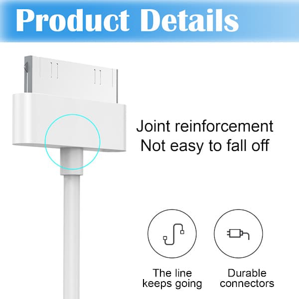 2X Ladekabel for Eldre iPhones og iPads 30-pin USB-kabel Hvit
