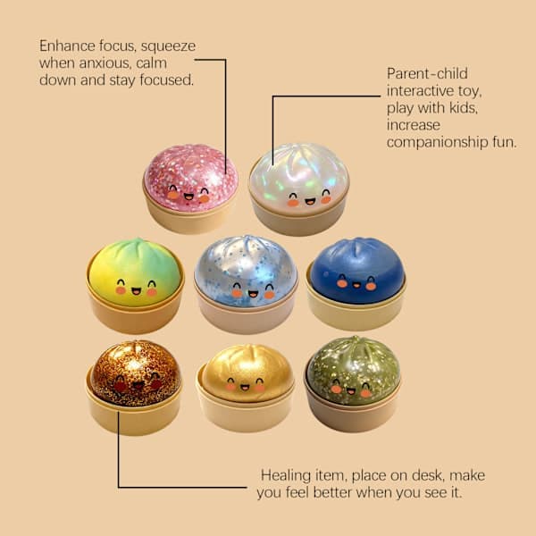 Jumbo Glitter Regnbåge Dumpling Stressavlastande Sensorisk Leksak med Ångkokare, Långsamt Stigande Dekompression Dumplings för Vuxna och Barn gradient green