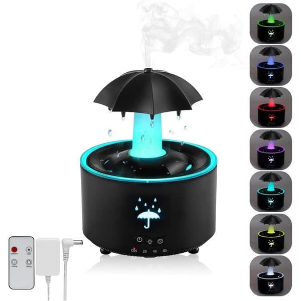 Paraplyluftfugter, 7 farver aromaterapi diffuser 300ML stor kapacitet luftfugter med fjernbetjening (sort)