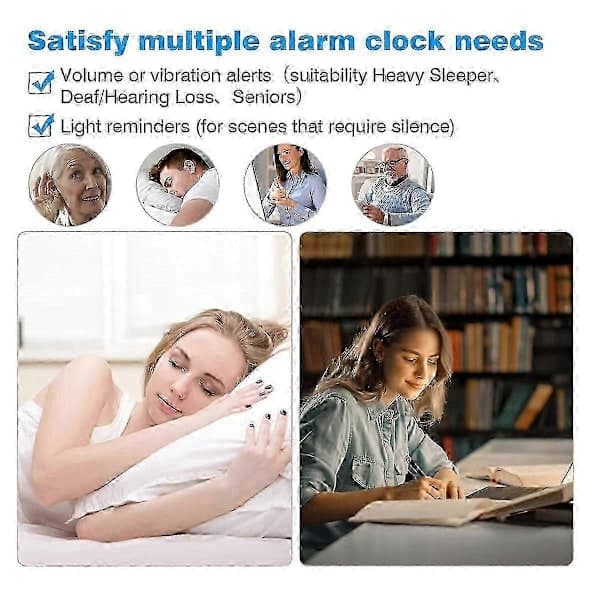Högljudd väckarklocka för tunga sovare, dubbel väckarklocka med sängvibrator, för sovrum, 6,5-tums stor display med dimmer