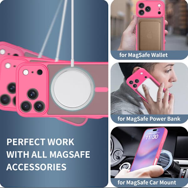 Deksler til iPhone 17, Full kamerabeskyttelse, Kompatibel med MagSafe-lader, Transparent Matt Mobildeksel Rose red iPhone 17