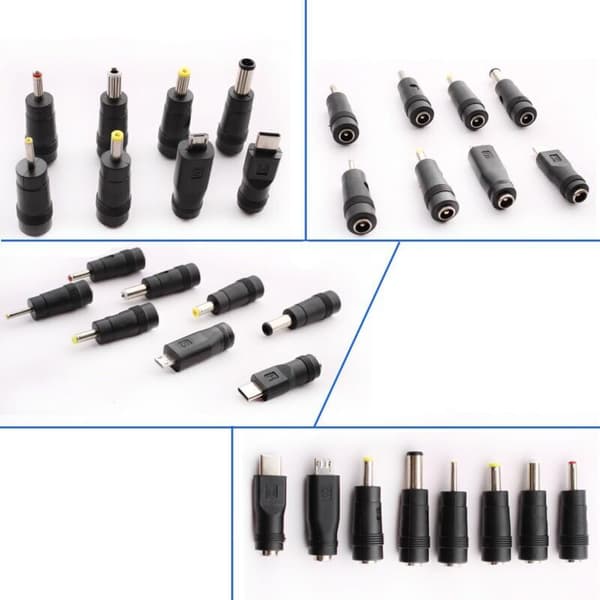 USB til DC 5V-kabel, USB til DC-strømkabel, 8-i-1 DC-strømadapter 5,5 x 2,1 mm DC Barrel Jack til bærbar computer, router osv. (1m, sort)