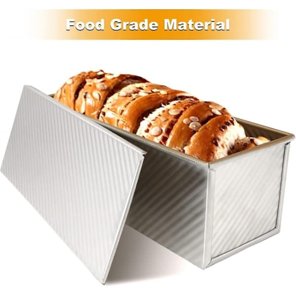 Stor Pullman brødform med låg, 1000g / 2.2lb dej non-stick brødform