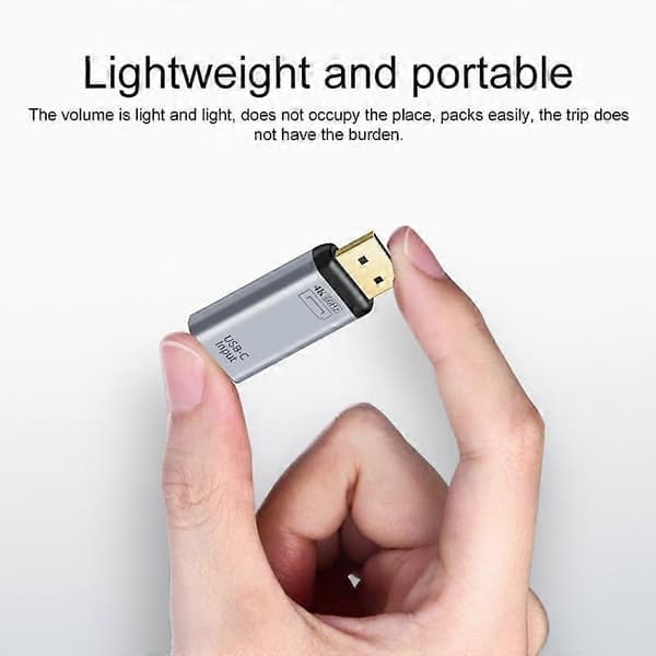 Bærbar 2-i-1 4K 60Hz DP hann til Type-C lading + Type-C hunn-adapter – perfekt