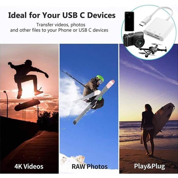USB-C SD-kortlæser, USB-C SD-kortadapter med dobbelte SD/TF-slots, hukommelseskortadapter