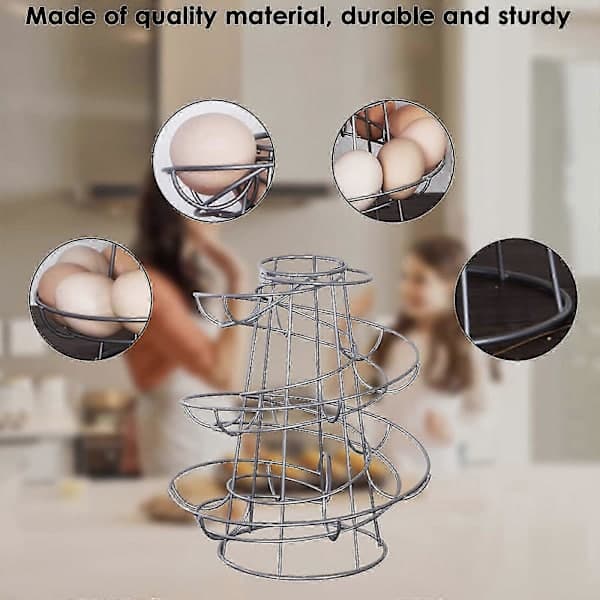Eggdispenser Stativ Spiraldesign Metall Eggkarusell Frittstående Tråd Kylling Egg Oppbevaringsorganisator Displayholder-lingling