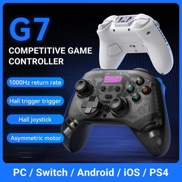 G7 Halvtransparent Frostat Bluetooth-Gamepad med Dubbla Mikro-Hall-knappar, Silver