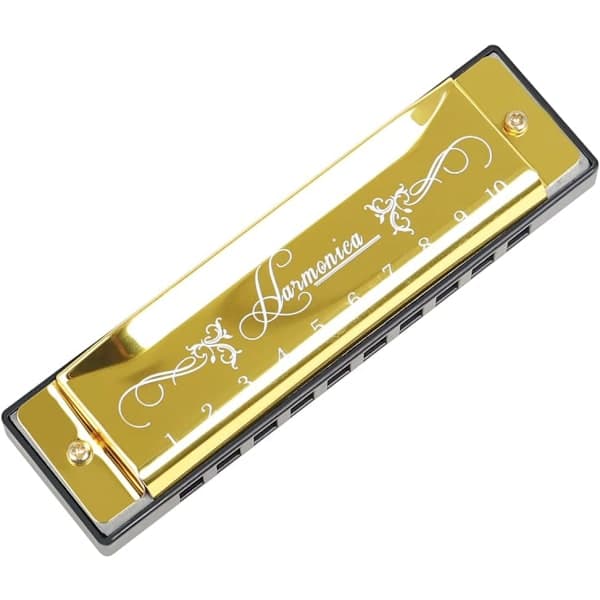 Blues Harmonica, Diatonisk Blues Harmonica i C-nøkkel, 10 hull 20 toner Blues Harp Harmonica (Rose Red) gold