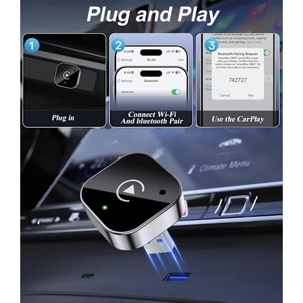 2025 Seneste Model 2025 Opgraderet Trådløs CarPlay Adapter & Android Auto Adapter, Mini & Stabil Trådløs CarPlay Dongle til iOS 10 Android 11[JSR]