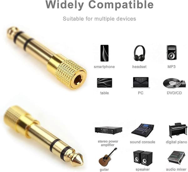 4 STK 1/4'' til (1/8'') 3,5 mm Stereo Hovedtelefonadaptere til Lydstik, 3,5 mm