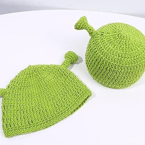 Flätor Shrek C Handstickad mössa i ull, grön tecknad cosplay vintermössa för män och kvinnor