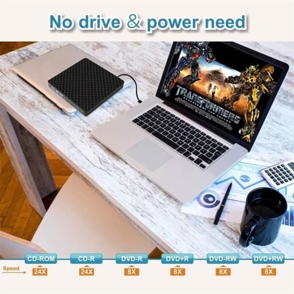 Slank USB 3.0 Ekstern DVD RW CD-brenner/leser for bærbar PC @adp711