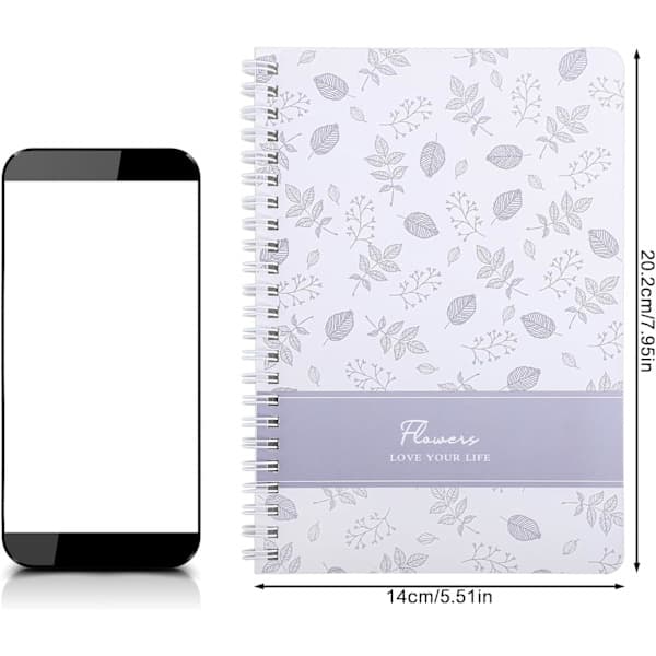 A5 Spiral Notesbog 4-pak, 120 linjerede sider - Blomsterdesign [YDE]