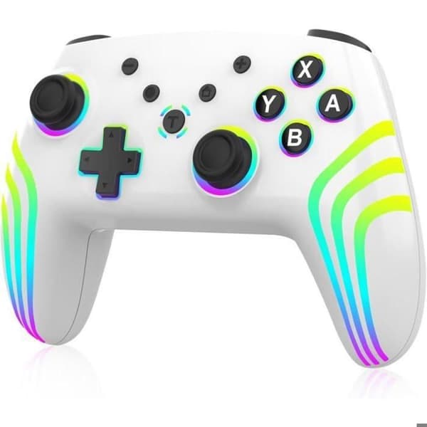 Pro trådløs controller til Switch/Switch 2/Lite/OLED/PC, controller med 7 skiftende RGB-belysningsfarver/dobbelt vibration (L038)