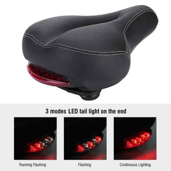 Cykel sadel - TIP - Blød - Sort - LED baglygte - 27x20x12cm