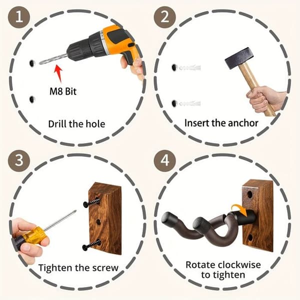 Gitarrväggfäste (1-pack) — Vridbar gitarrhängare — Fäste i zebraträ — Enkelenhet