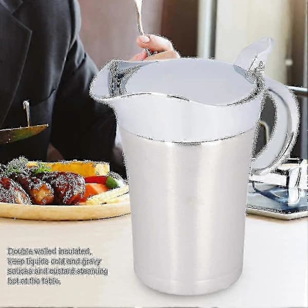 Dobbeltvægget sovsekande med hængslet låg, ideel sovseskål i rustfrit stål (750 ml) (FMY),A