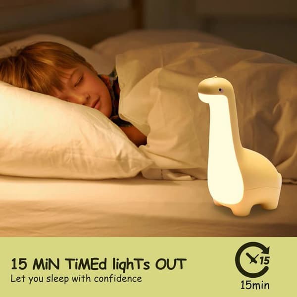 Gul dinosaurformet nattlampe, 3W, kreativ gave, LED-stripe med timerfunksjon, egnet for soverom