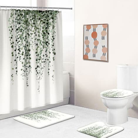 Duschdraperi med eukalyptusblad 180x180 cm – 100% vattentätt polyestertyg – Förstärkt överkant – Maskintvättbart