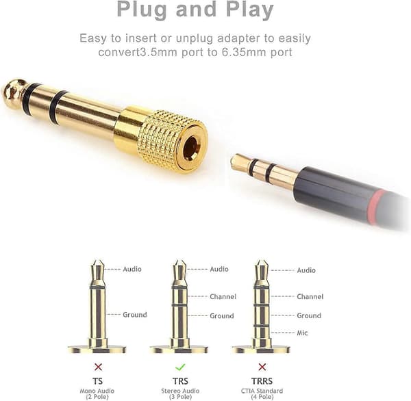 4 STK 1/4'' til (1/8'') 3,5 mm Stereo Hovedtelefonadaptere til Lydstik, 3,5 mm