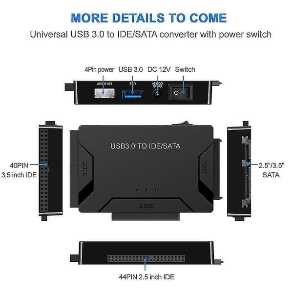 Zilkee Ultra Recovery Converter USB3.0 til SATA/IDE Harddisk Kabel Disk Adapter EU Plugg - Perfekt